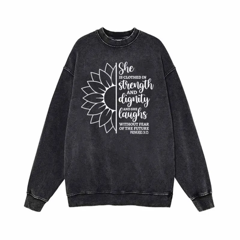 She Is Clothed In Strength Sun Flower Vintage Washed Sweatshirt sold by GTHIC