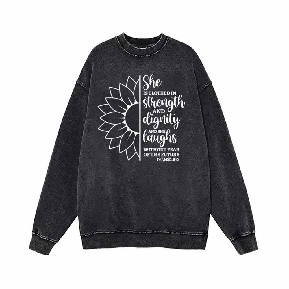 She Is Clothed In Strength Sun Flower Vintage Washed Sweatshirt sold by GTHIC