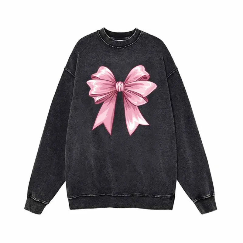 Pink Fluffy Bow Vintage Washed Sweatshirt made by GTHIC