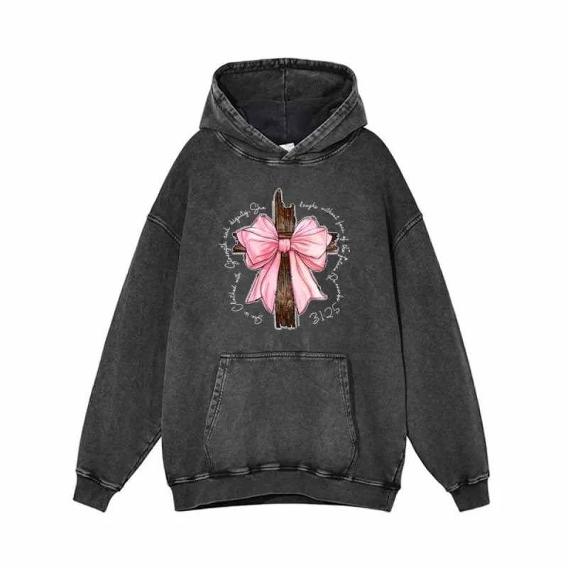 Cross With Bow Vintage Washed Hoodie sold by GTHIC