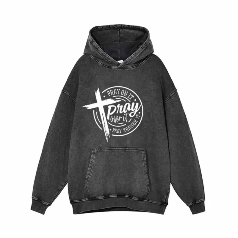 Pray On It Christian Cross Vintage Washed Hoodie sold by GTHIC