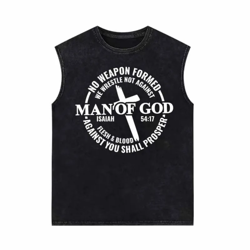 Man Of God Cross Vintage Washed Vest Top made by GTHIC