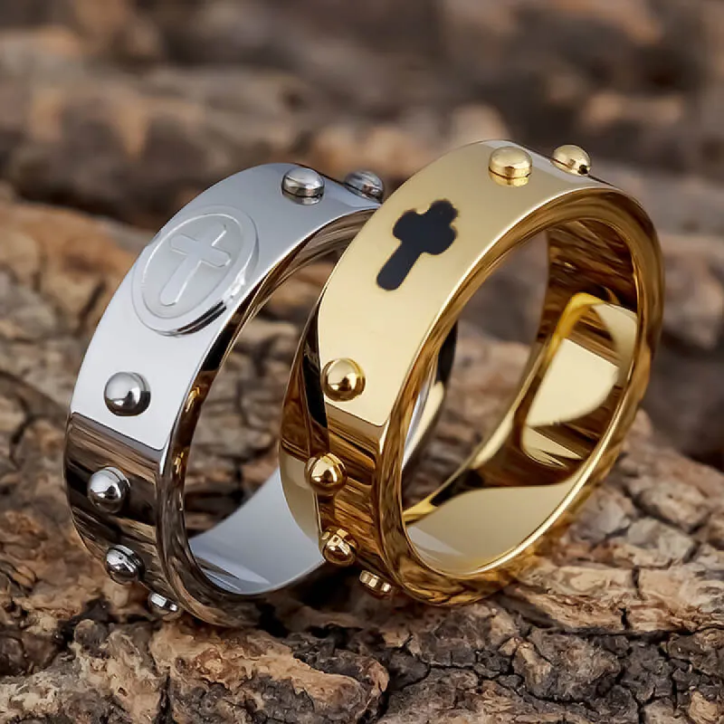 Simple Polka Dot Cross Stainless Steel Ring sold by GTHIC