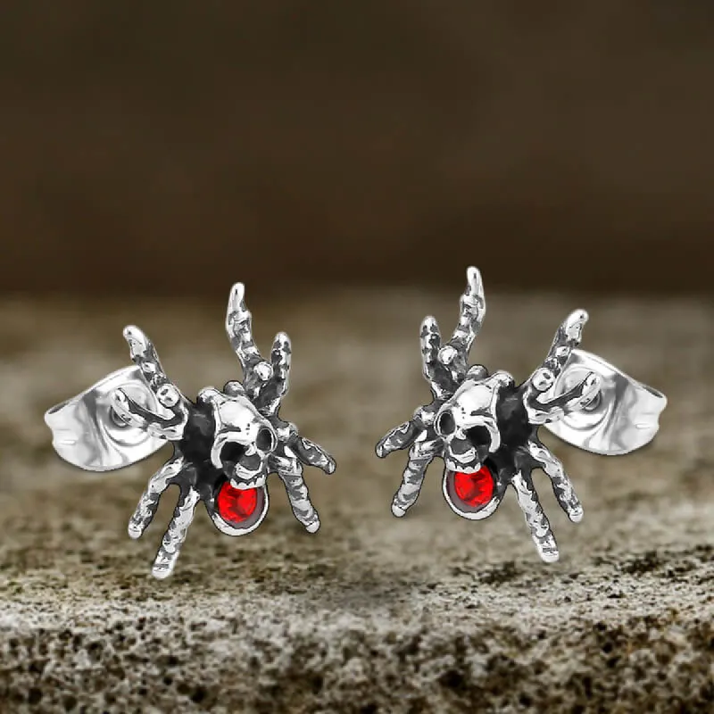 Punk Horror Spider Skull Stainless Steel Stud Earrings sold by GTHIC