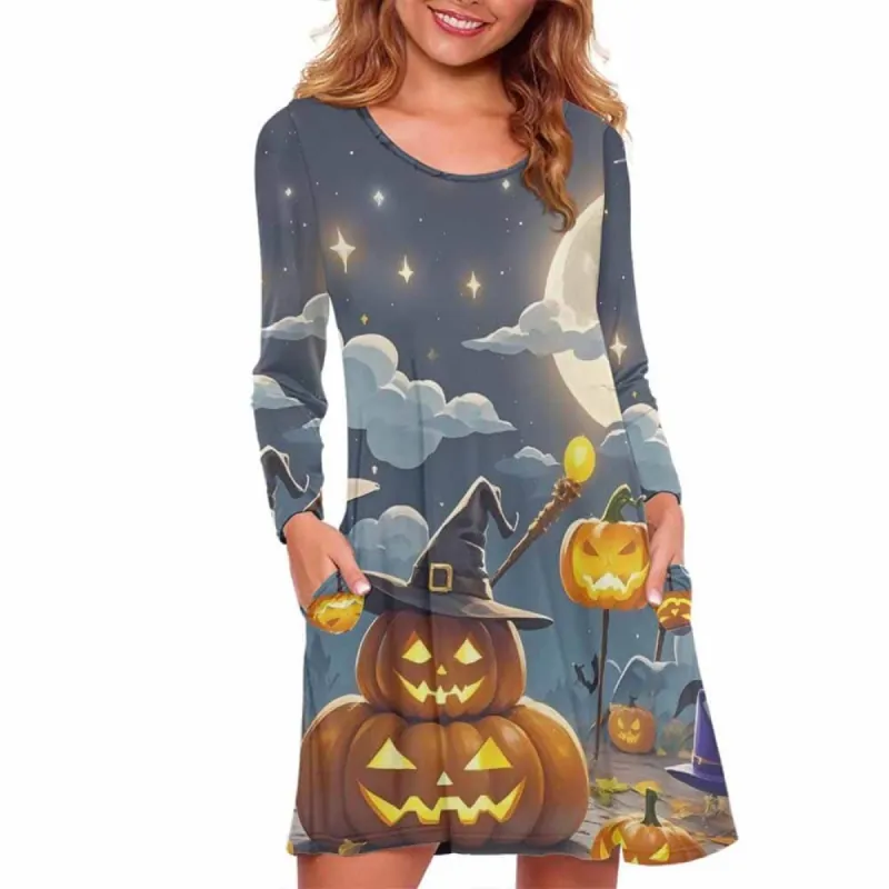 Witch Pumpkin Halloween Print Casual Dress sold by GTHIC