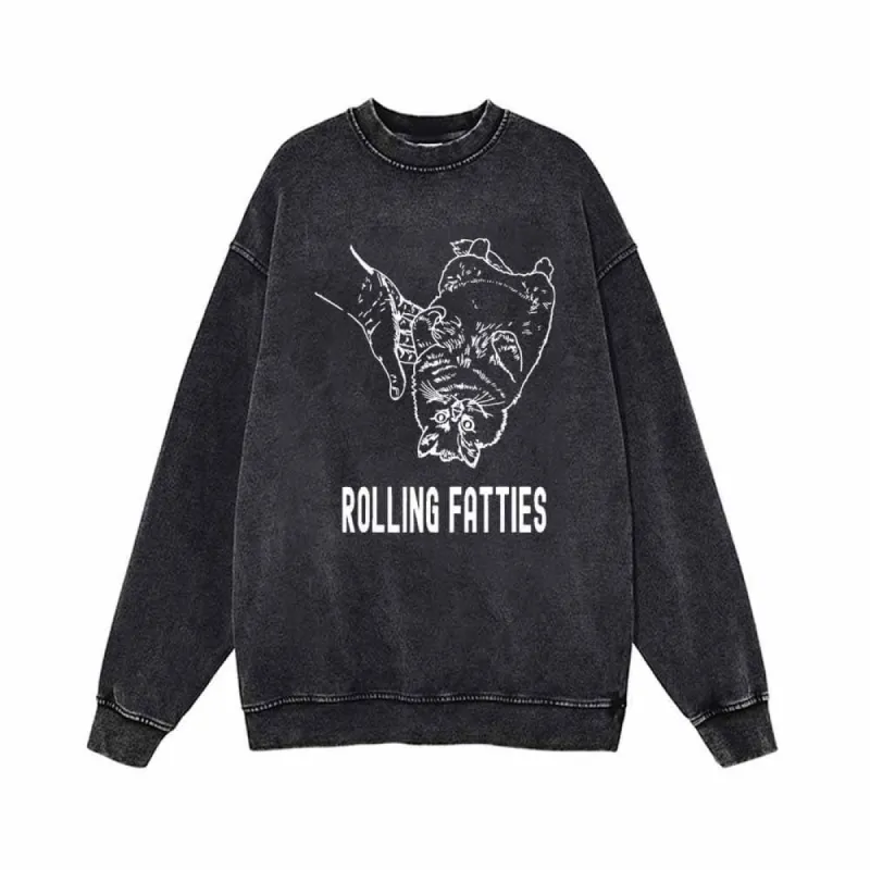 Rolling Fatties Cute Cat Vintage Washed Sweatshirt sold by GTHIC
