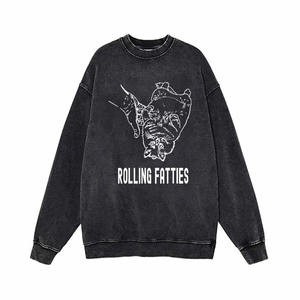 Rolling Fatties Cute Cat Vintage Washed Sweatshirt sold by GTHIC