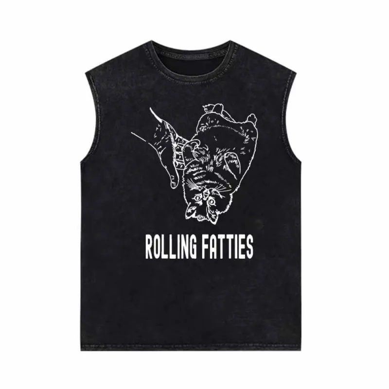 Rolling Fatties Cute Cat Vintage Washed Vest Top sold by GTHIC