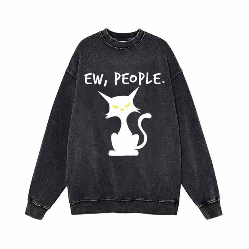 Ew People Black Cat Vintage Washed Sweatshirt sold by GTHIC