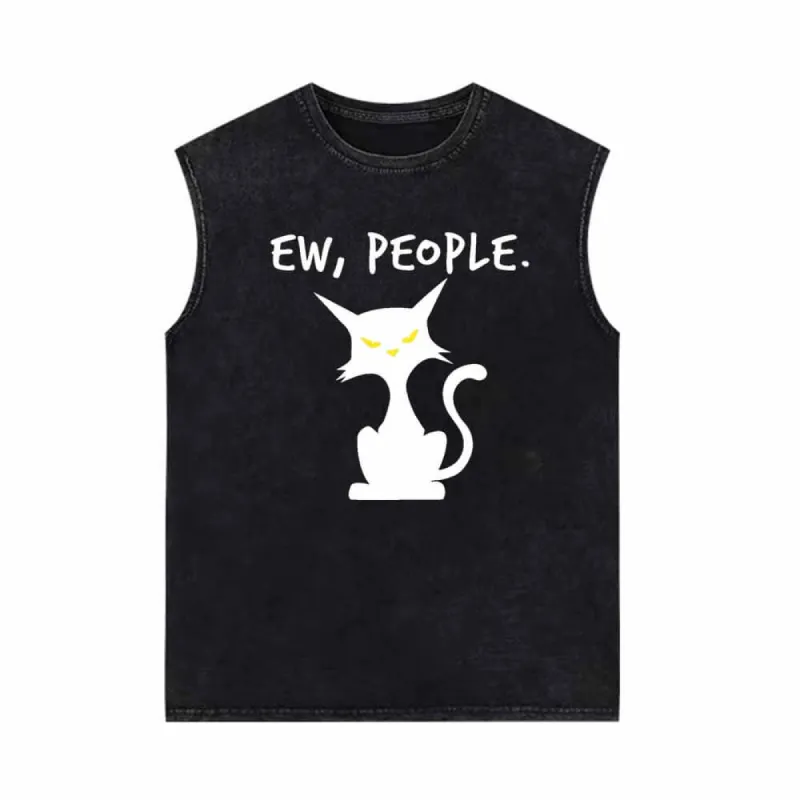 Ew People Black Cat Vintage Washed Vest Top sold by GTHIC
