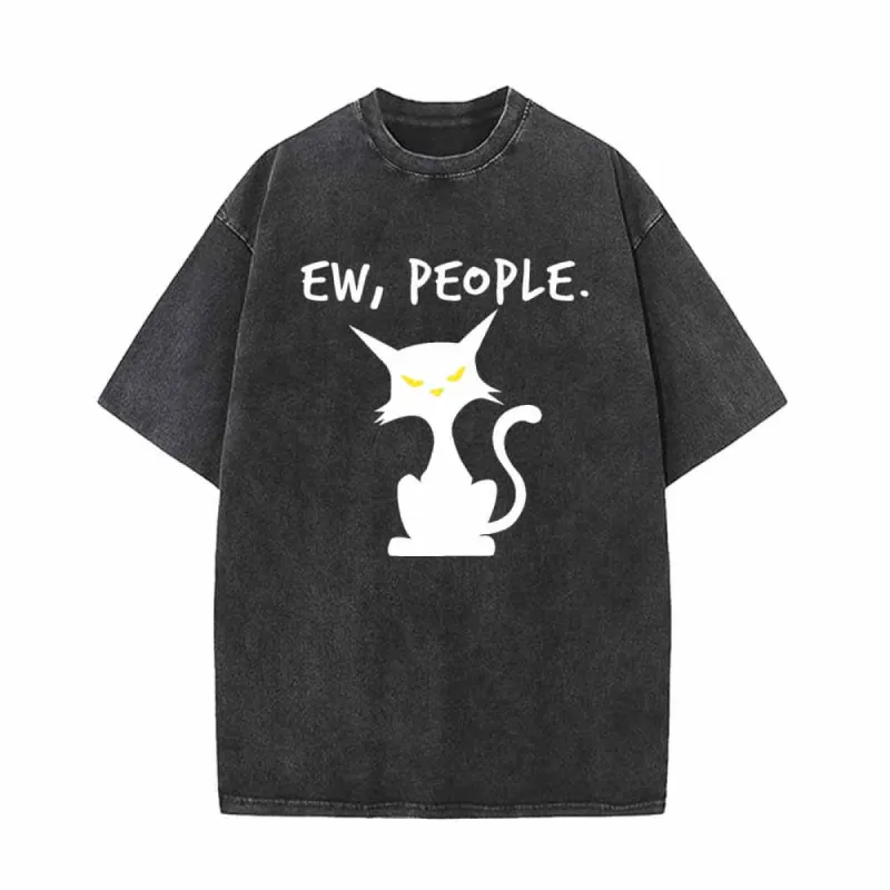 Ew People Black Cat Vintage Washed T-shirt sold by GTHIC