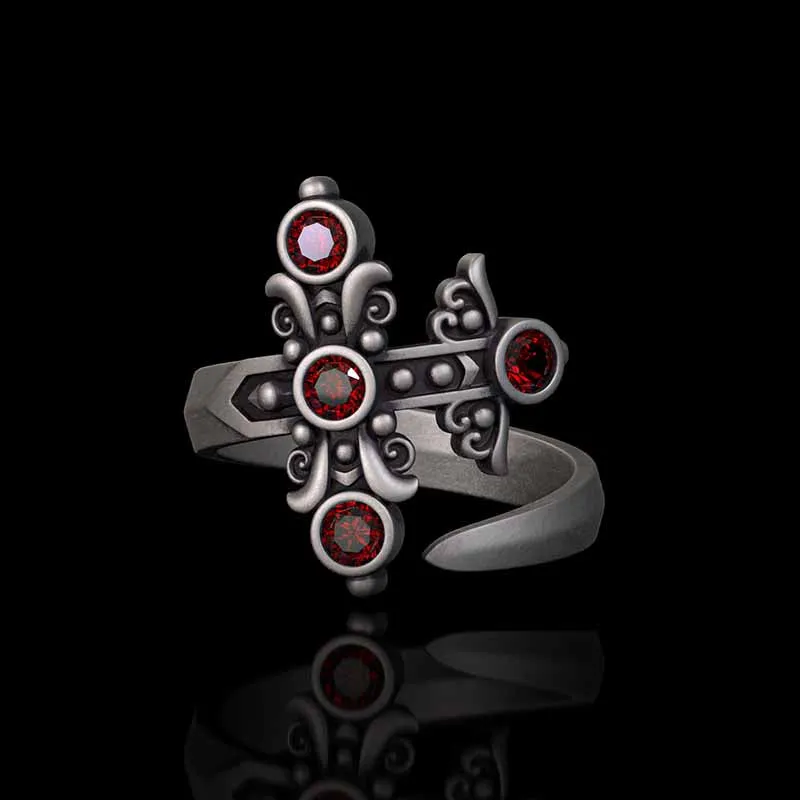 Gothic Curved Sword Sterling Silver Gem Ring sold by GTHIC
