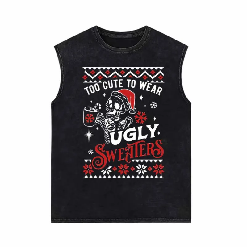 Too Cute To Wear Ugly Sweaters Vintage Washed Vest Top sold by GTHIC