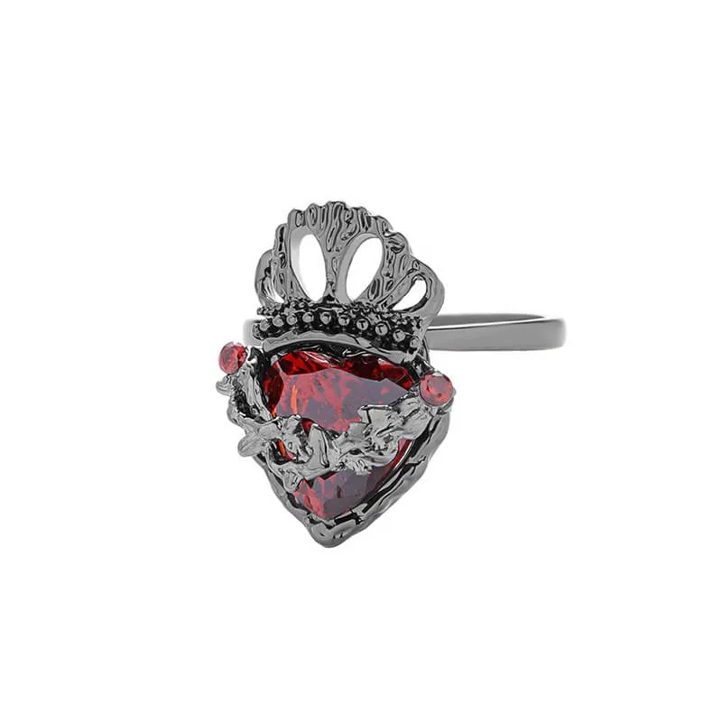 Gothic Crown Heart Alloy Open Ring sold by GTHIC product image thumbnail 5