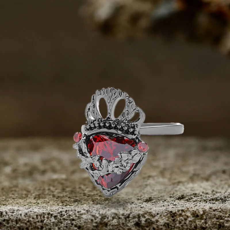 Gothic Crown Heart Alloy Open Ring sold by GTHIC