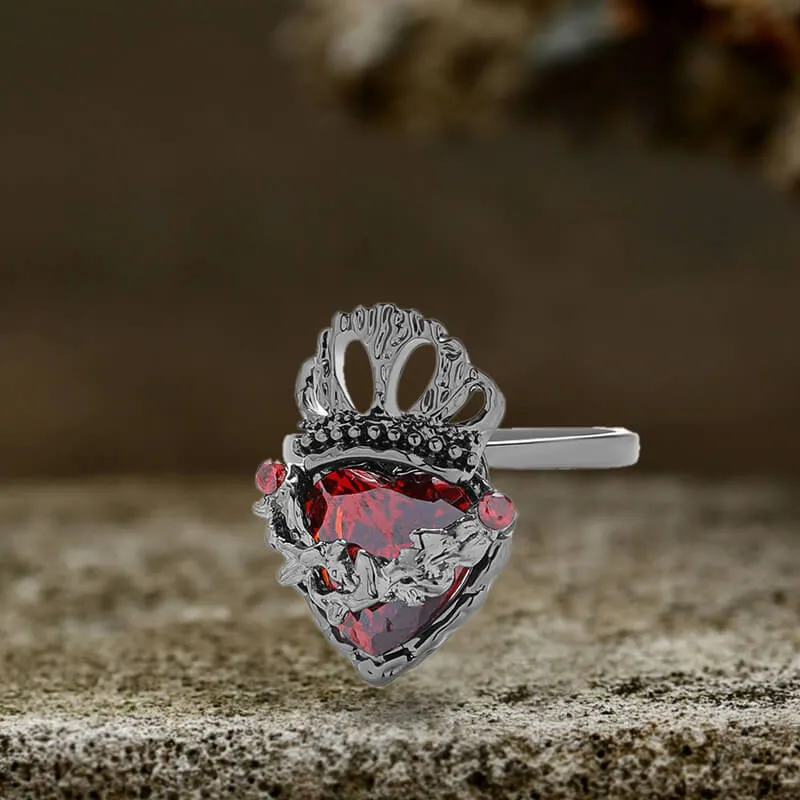 Gothic Crown Heart Alloy Open Ring sold by GTHIC
