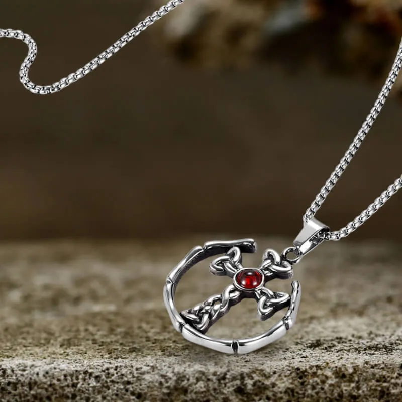 Gothic Circle Braided Cross Stainless Steel Pendant sold by GTHIC