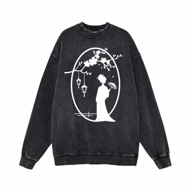 Chinese Beauty Plum Blossom Vintage Washed Sweatshirt sold by GTHIC