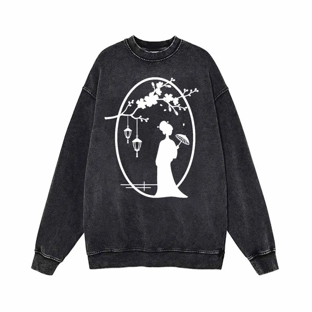 Chinese Beauty Plum Blossom Vintage Washed Sweatshirt sold by GTHIC