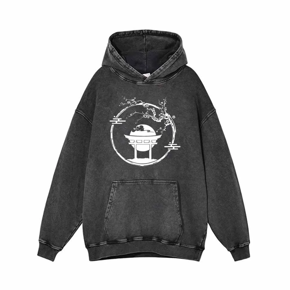 Plum Blossom Torii Full Moon Vintage Washed Hoodie sold by GTHIC