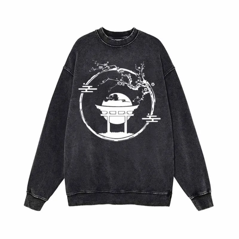 Plum Blossom Torii Full Moon Vintage Washed Sweatshirt sold by GTHIC