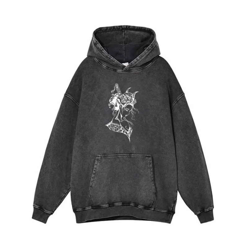 Japanese Samurai Geisha Vintage Washed Hoodie sold by GTHIC
