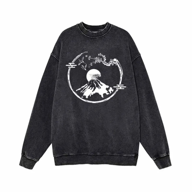 Sakura Branch Mountain Fuji Vintage Washed Sweatshirt sold by GTHIC