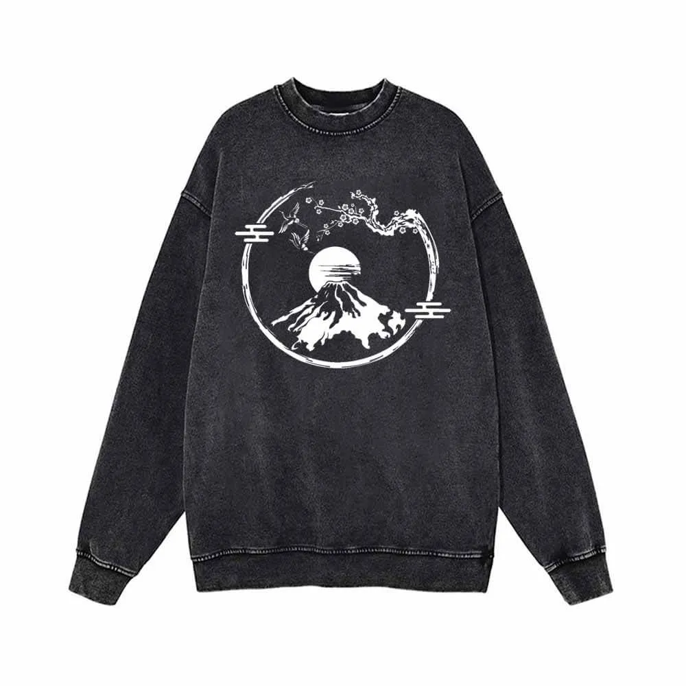 Sakura Branch Mountain Fuji Vintage Washed Sweatshirt sold by GTHIC