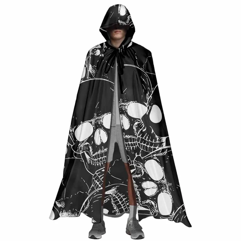 Skull Print Strap Hooded Cape sold by GTHIC