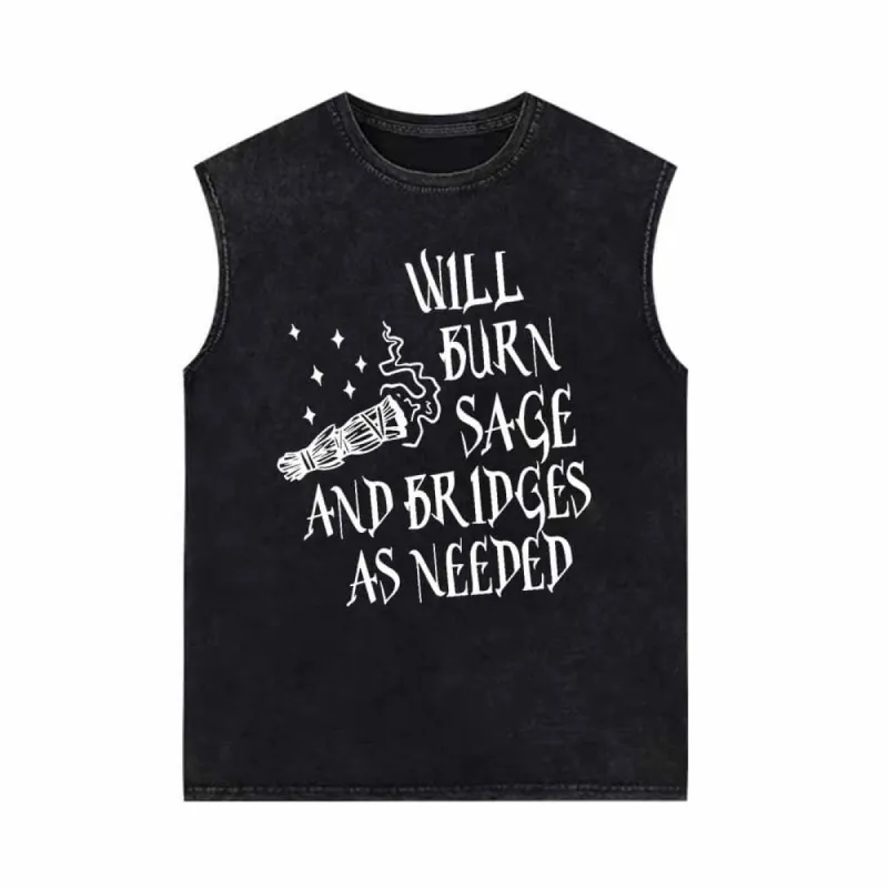 Will Burn Sage And Bridges As Needed Vintage Washed Vest Top sold by GTHIC