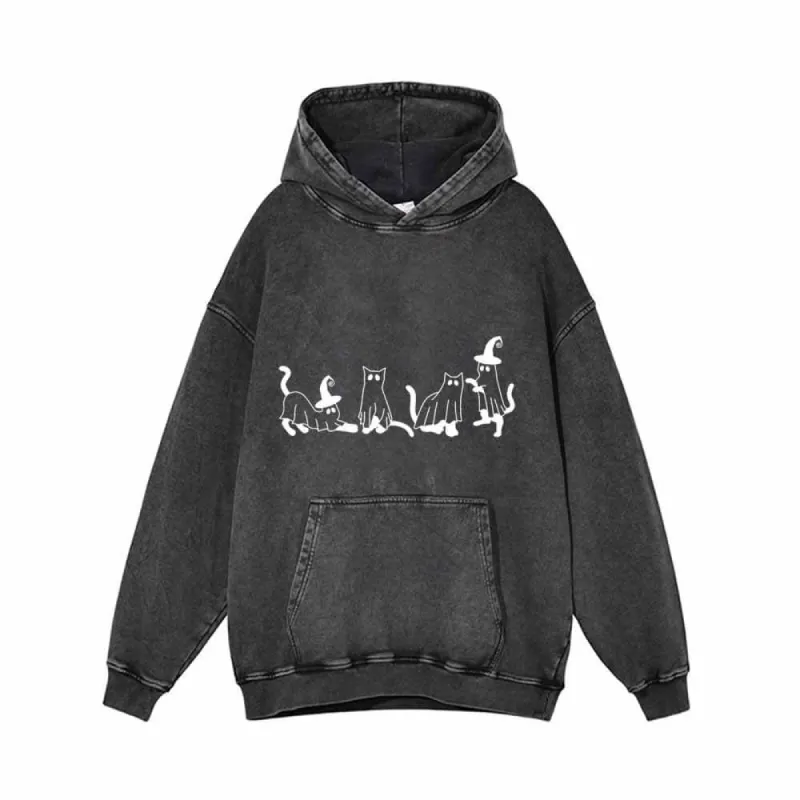 Spooky Ghost Cat Vintage Washed Hoodie sold by GTHIC