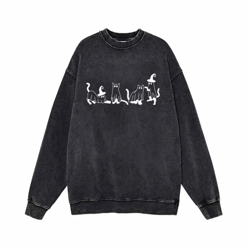 Spooky Ghost Cat Vintage Washed Sweatshirt sold by GTHIC