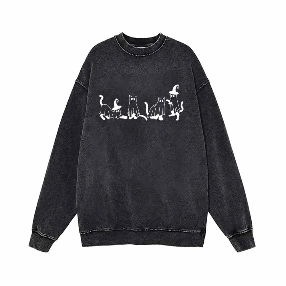 Spooky Ghost Cat Vintage Washed Sweatshirt sold by GTHIC