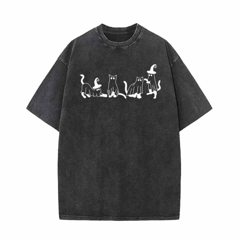 Spooky Ghost Cat Vintage Washed T-shirt sold by GTHIC