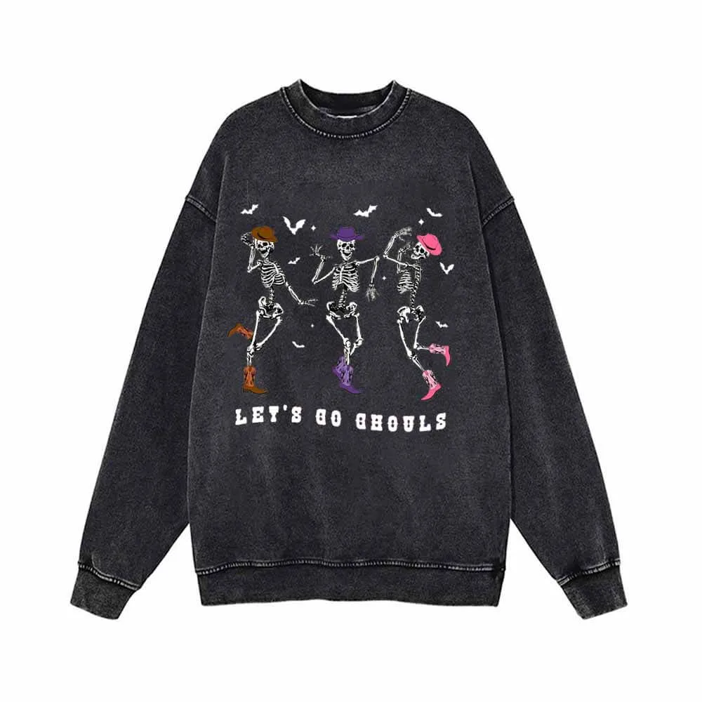 Let’s Go Ghouls Dance Skull Vintage Washed Sweatshirt sold by GTHIC