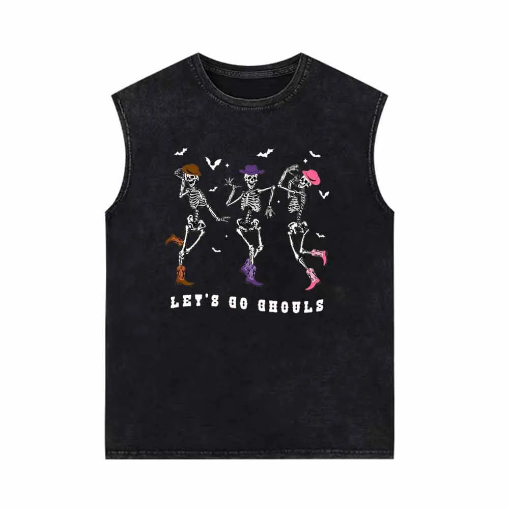 Let’s Go Ghouls Dance Skull Vintage Washed Vest Top sold by GTHIC