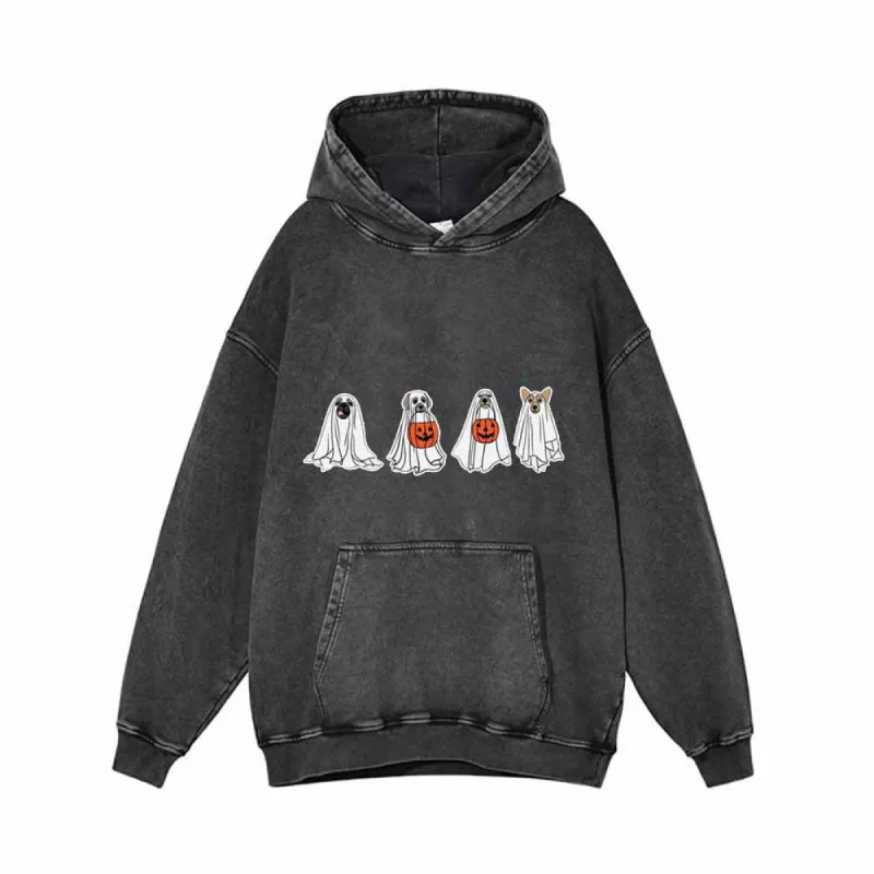 Сute Ghost Dog Pumpkin Head Vintage Washed Hoodie sold by GTHIC