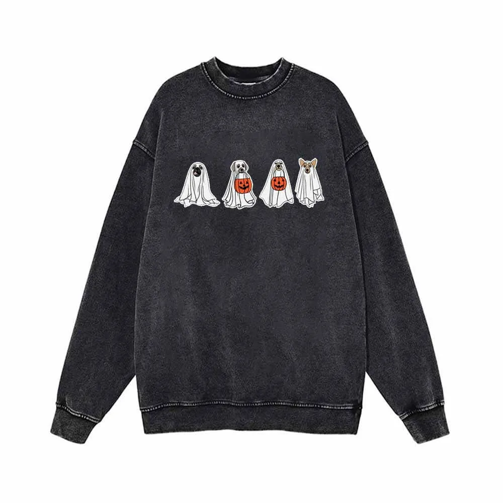 Сute Ghost Dog Pumpkin Head Vintage Washed Sweatshirt sold by GTHIC