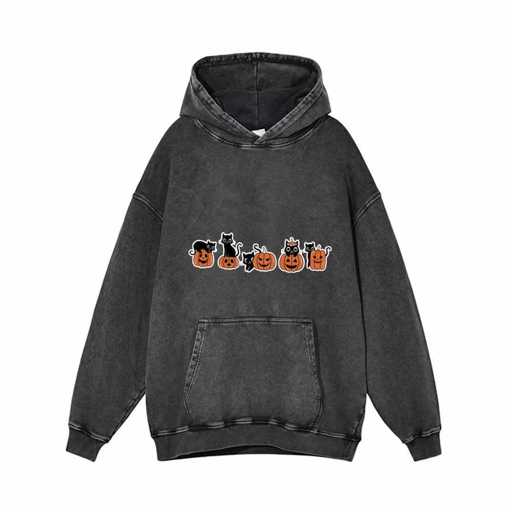 Black Cat Pumpkin Head Vintage Washed Hoodie sold by GTHIC