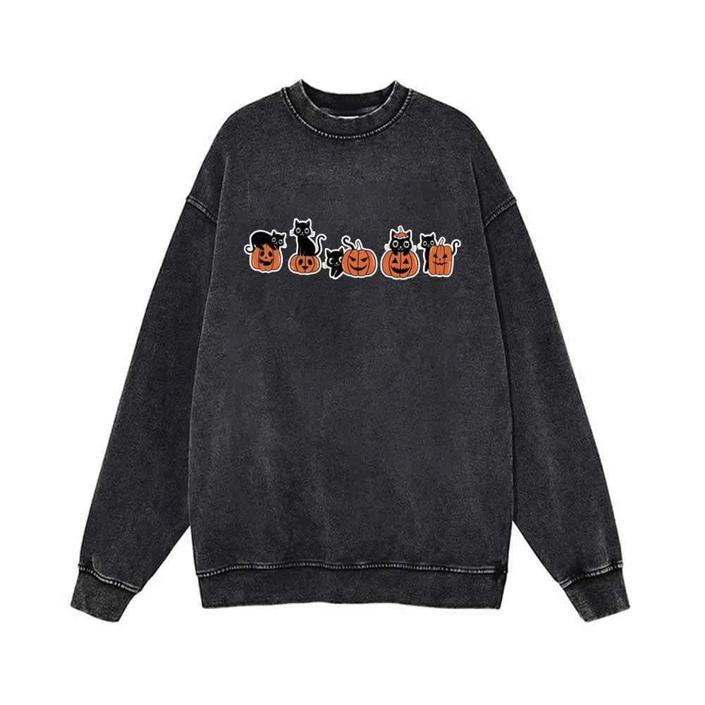 Black Cat Pumpkin Head Vintage Washed Sweatshirt sold by GTHIC