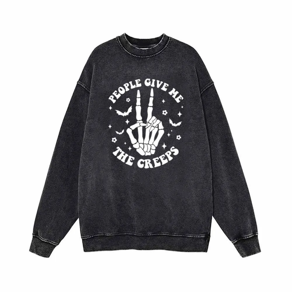 People Give Me The Creeps Skull Vintage Washed Sweatshirt sold by GTHIC