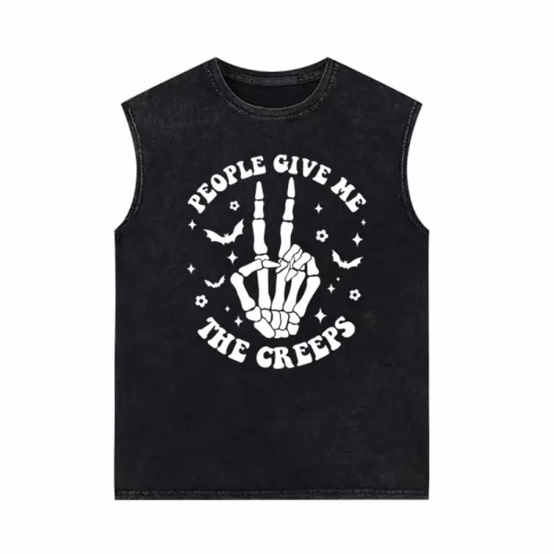 People Give Me The Creeps Skull Vintage Washed Vest Top sold by GTHIC