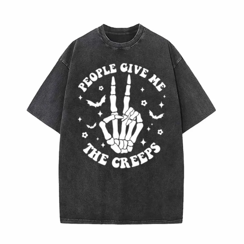 People Give Me The Creeps Skull Vintage Washed T-shirt sold by GTHIC