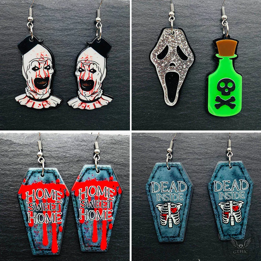 Horror Joker Coffin Halloween Acrylic earrings sold by GTHIC