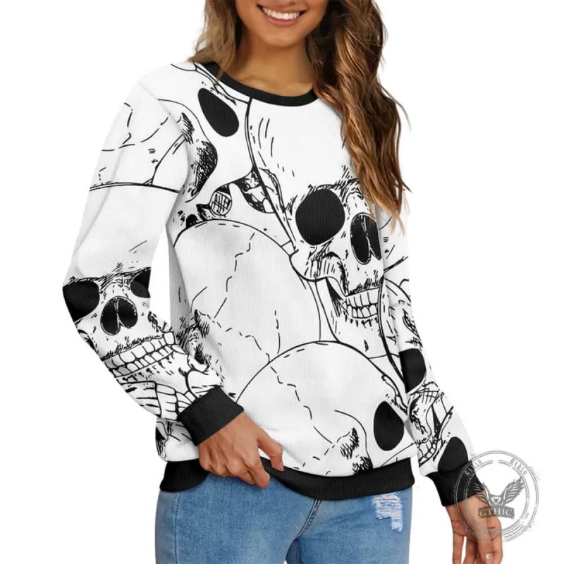 Spooky White Skull Pattern Knitted Pullover Sweatshirt sold by GTHIC