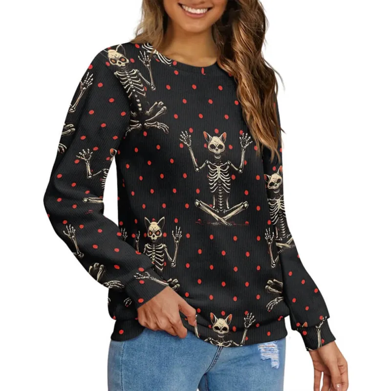 Cat Skeleton Spots Print Knitted Pullover Sweatshirt made by GTHIC