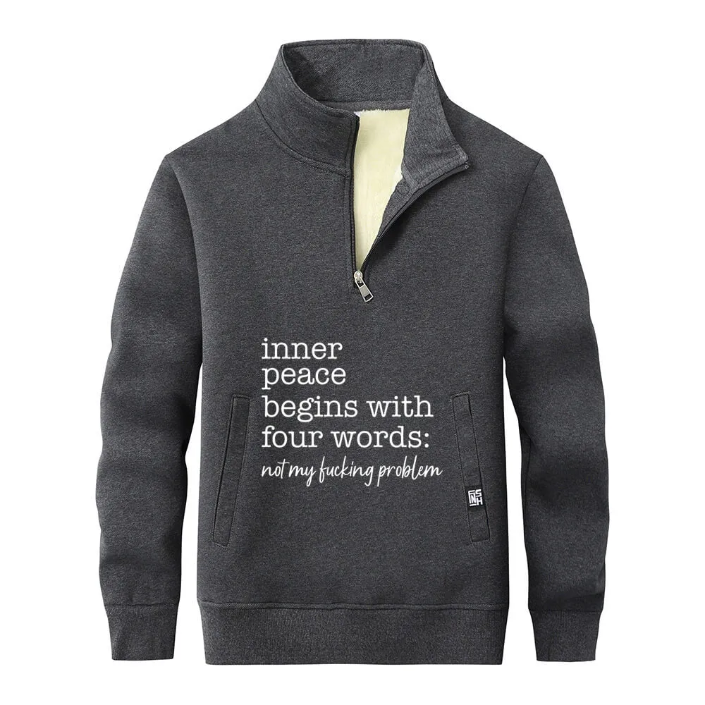 Multicolor Inner Peace Begins Stand Collar Zip Fleece Sweatshirt sold by GTHIC product image thumbnail 2