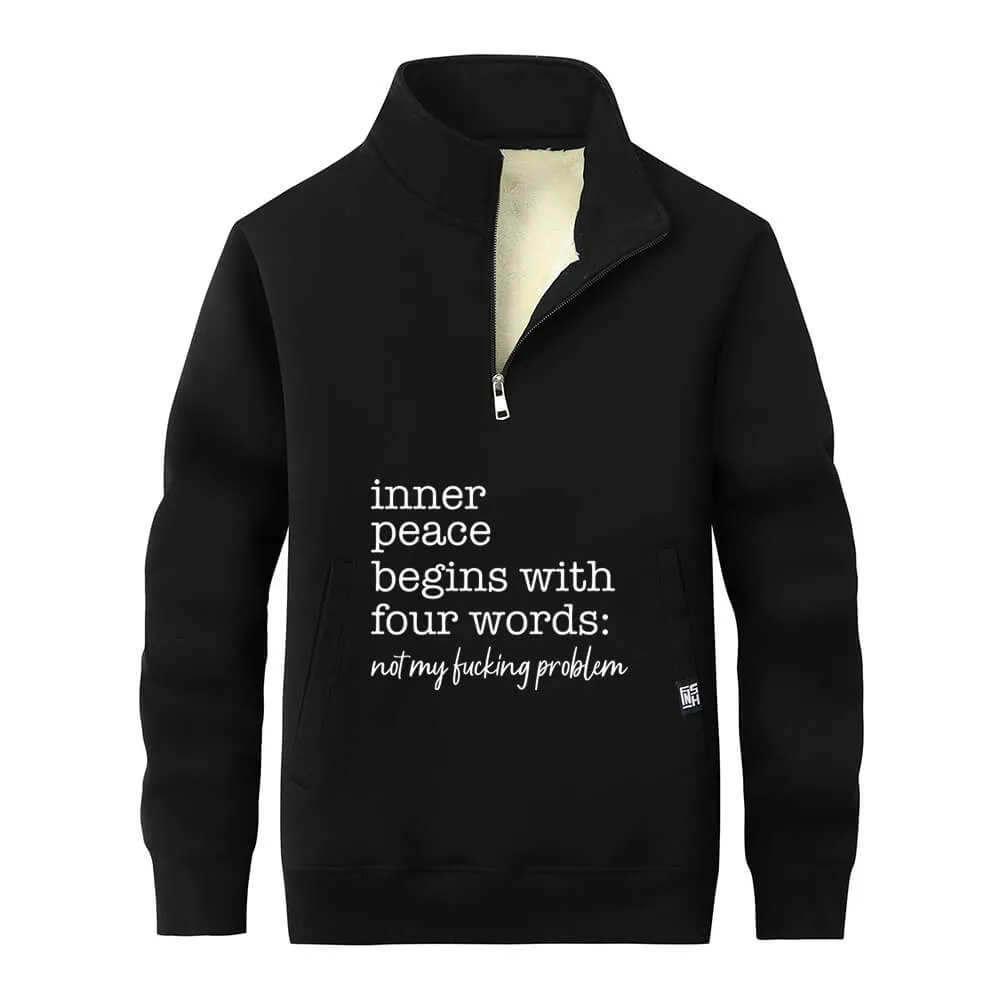 Multicolor Inner Peace Begins Stand Collar Zip Fleece Sweatshirt sold by GTHIC