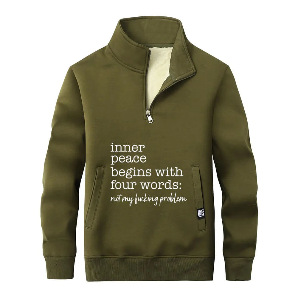 Multicolor Inner Peace Begins Stand Collar Zip Fleece Sweatshirt sold by GTHIC product image thumbnail 4