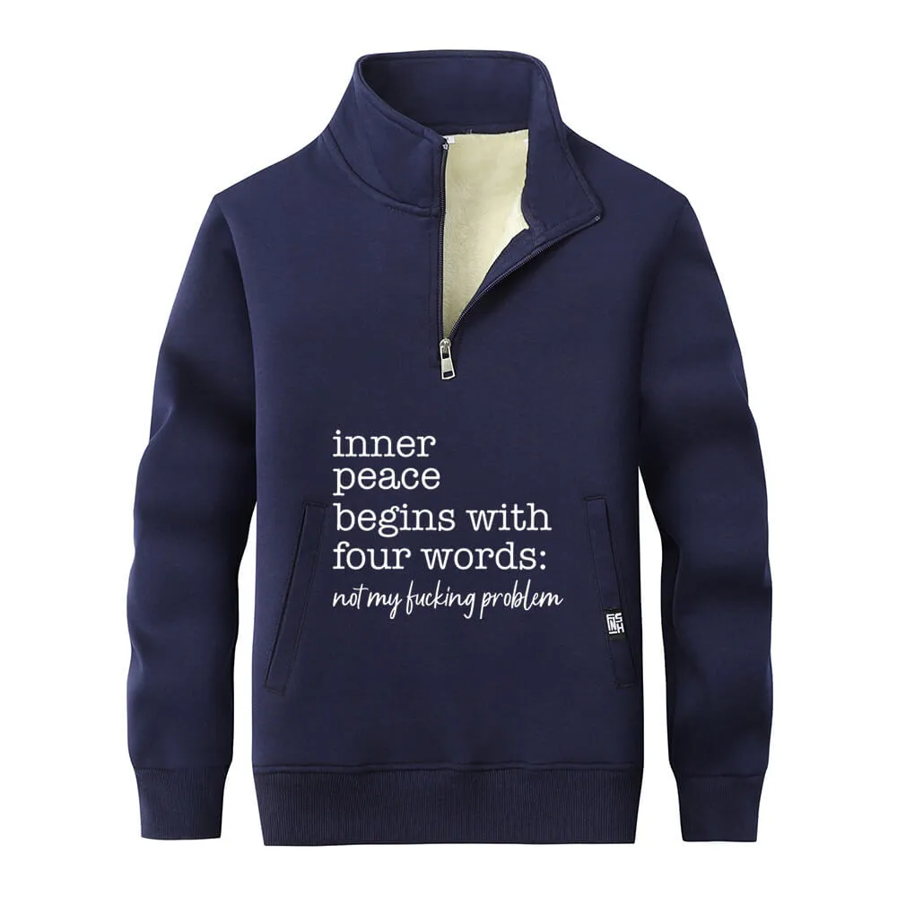 Multicolor Inner Peace Begins Stand Collar Zip Fleece Sweatshirt sold by GTHIC product image thumbnail 3